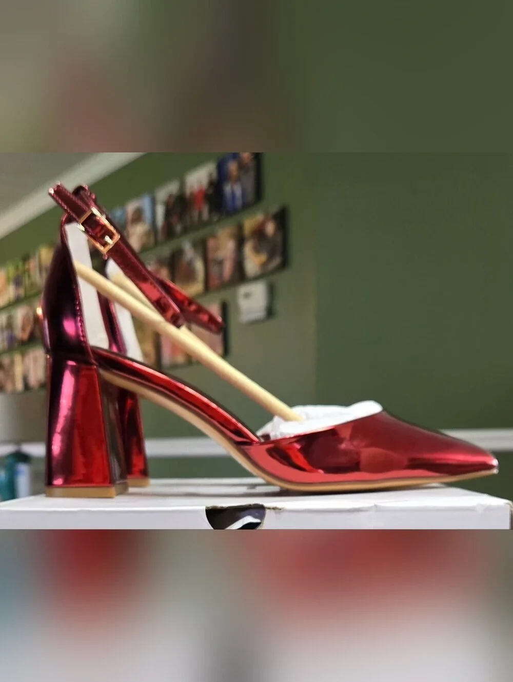 ALDO Metallic Burgundy Pointed Block Heel Ankle-Strap Pumps #1276